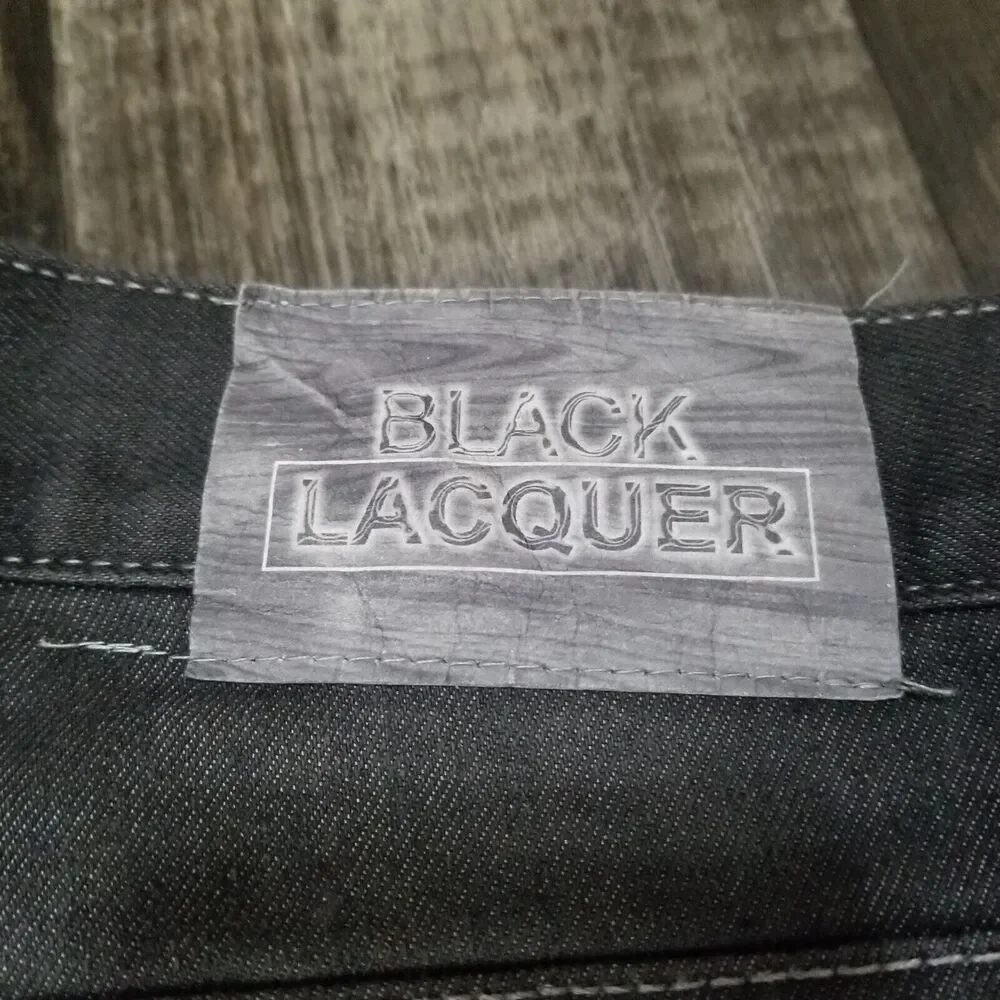 Black Lacquer Men's Jeans Black Size 38x33‎ Denim Button Zip Y2K Hip Hop Urban